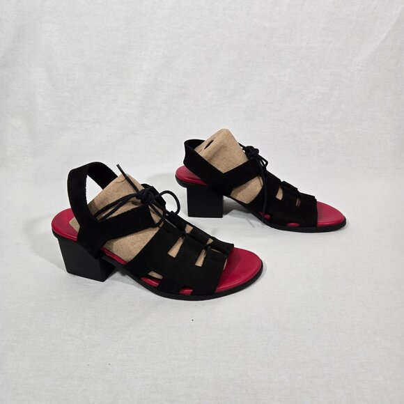 ARCHE Vayase Hipster BLACK Suede Strappy Cutout Block-Heel Sandal Women's Size 6 - Picture 4 of 17